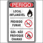 Perigo - local inflamável - Proibido fumar - Gás - Não provoque chamas